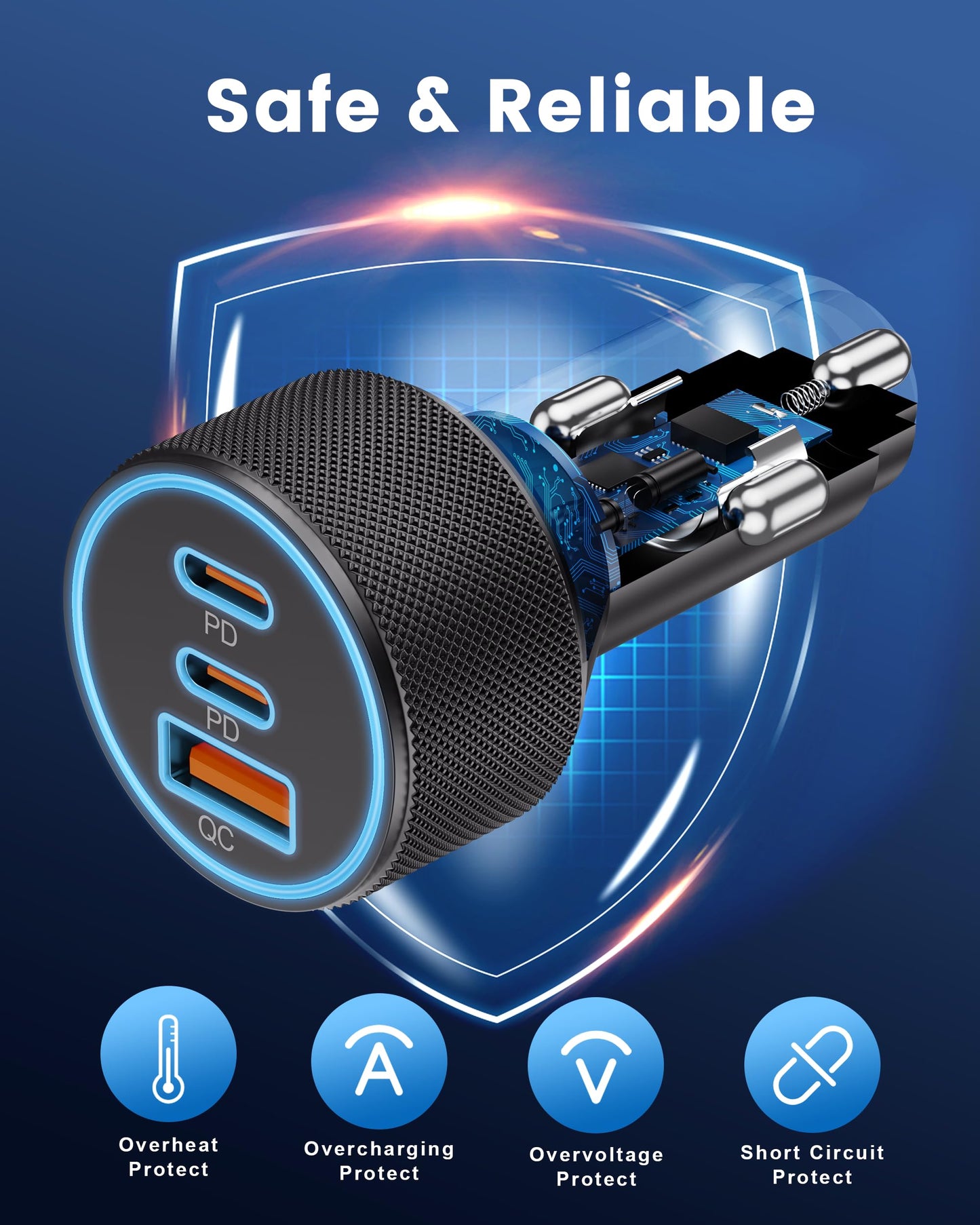 Driveelitecars 67W 3-Port Fast Car Charger (Dual USB-C & USB-A)