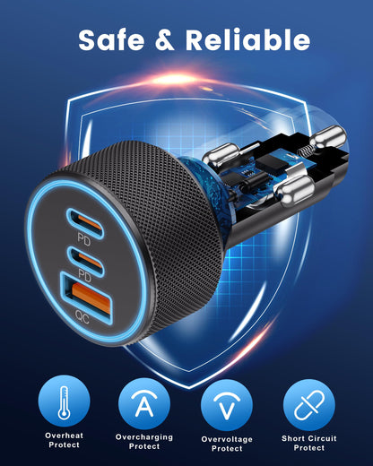 Driveelitecars 67W 3-Port Fast Car Charger (Dual USB-C & USB-A)