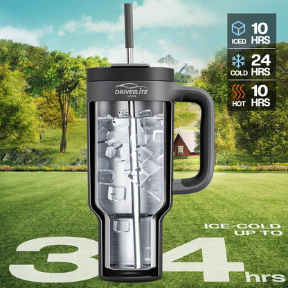 Driveelitecars 40 oz Insulated Tumbler with 2-in-1 Lid (Midnight)
